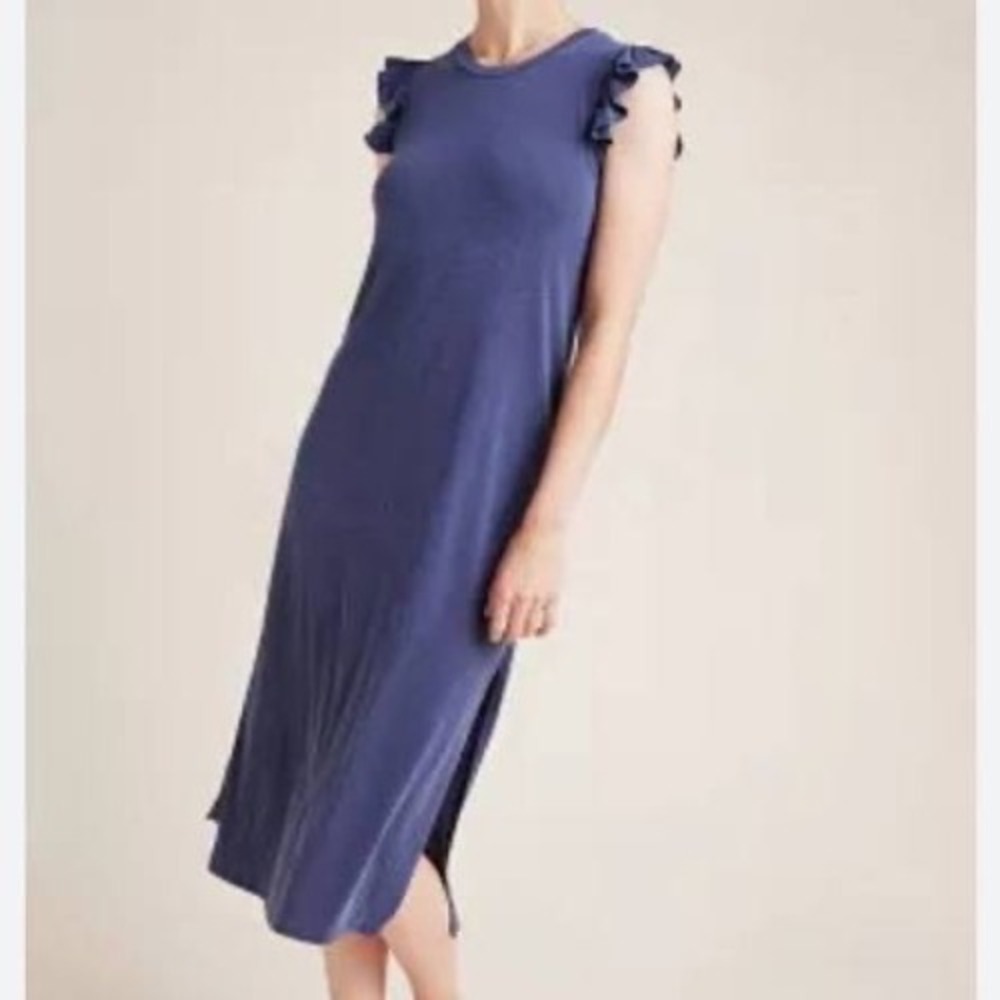 Sundry Navy Blue Ruffle Tiered Maxi Dress‎ Cotton Blend Size 3 L Made in USA